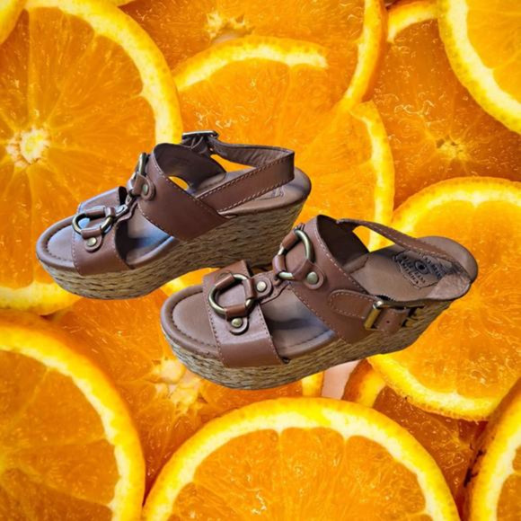 Lucky‎ Brand Tan Wedge Sandals With Back Straps Size 7.5 - Picture 1 of 8